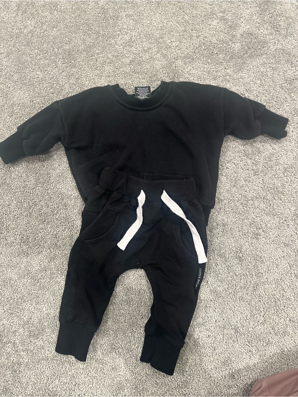 Little Bipsy Black Sweatshirt & Joggers Set with White Drawstring